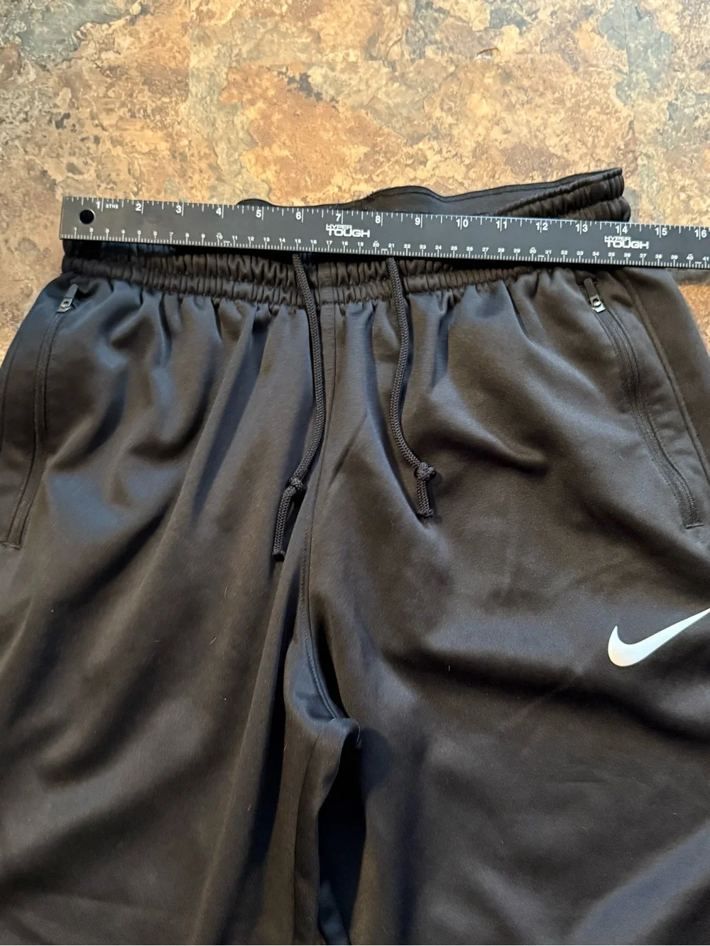 Nike Black Track Pants White Swoosh Logo Thermal Fit Men's XL Drawstring Zip